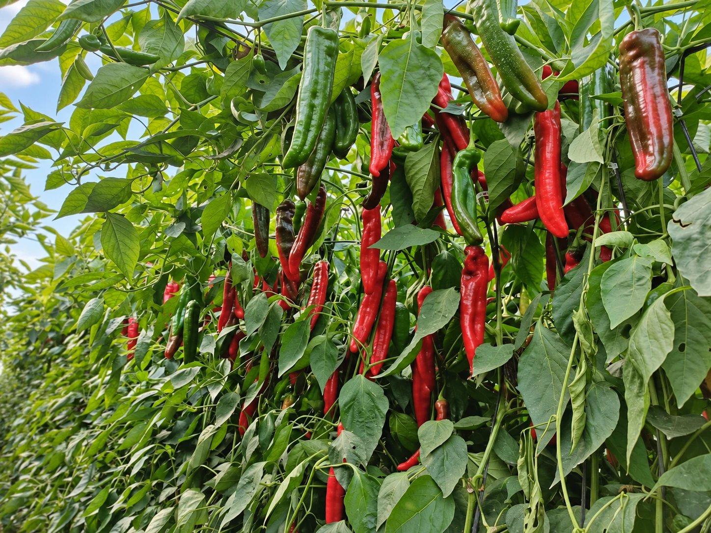 Pimientos en la planta, en nuestro invernadero